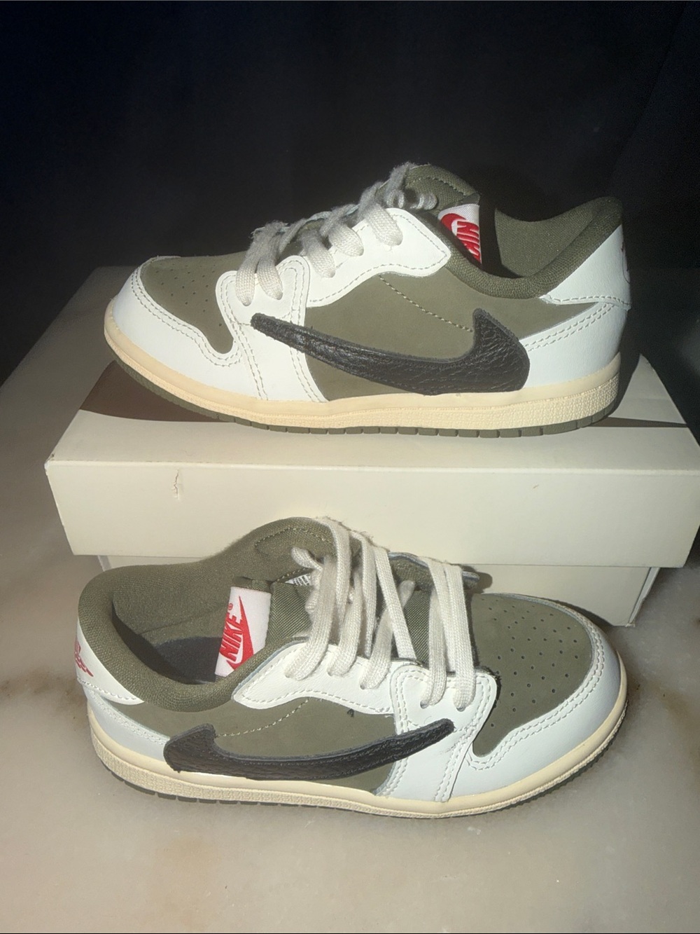 Travis Scott Kids' Olive and White Sneakers